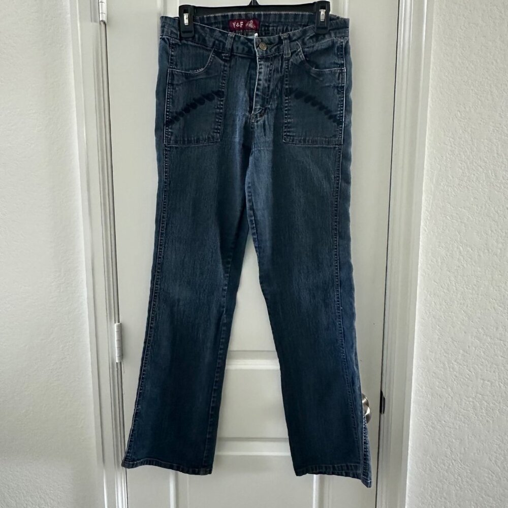 Vintage Y&F Womens High-Waisted Denim Jeans Size 11/12 With Embroidered Details